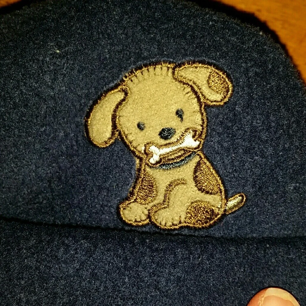 Carters‎ Baby Boy Navy Fleece Adorable Dog Flap Hat and Mittens Size 6-12M